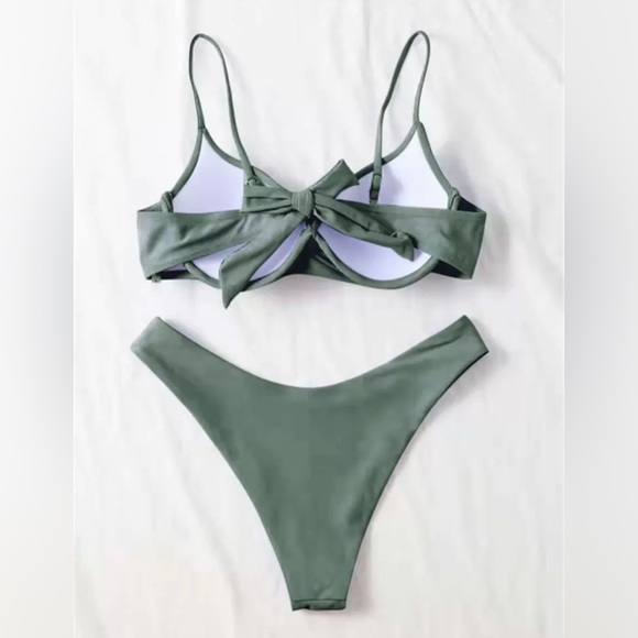 NWOT- Sage Green Push-up Twist Top Bikini Set, Small - Picture 4 of 6